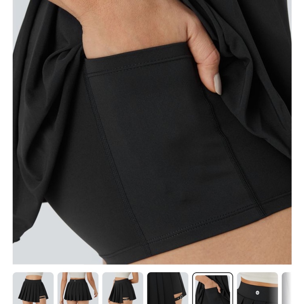 HALARA Black Pleated Mini Skirt with Buckle Strap Detail - Picture 9 of 11